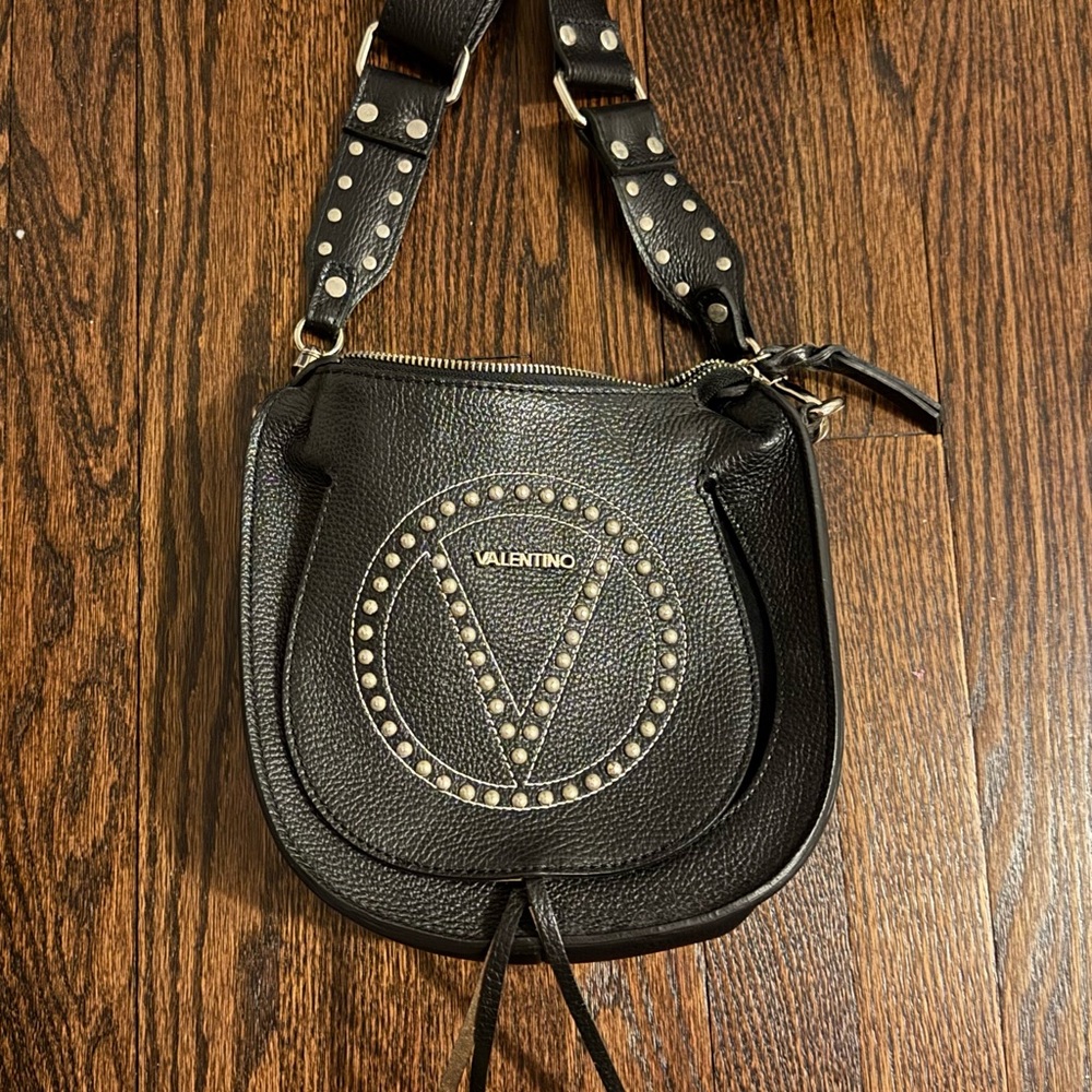 Valentino Black Leather Crossbody with Studded Logo